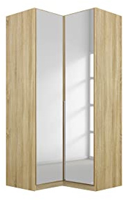 Rauch Möbel Alabama, Eckschrank, Farbe Eiche Sonoma, Breite 100 cm | Eckkleiderschrank, 2-türig, mit Spiegel, Zubehör Basic, für Schlafzimmer, Kinderzimmer, Hauswirtschaftsraum, Garderobe, Flur