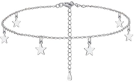 Hasnsofie Silber Fußketten Damen, 925 Sterling Silber Fußkettchen Armband | Verstellbar Fußbändchen Fusskette, Sommer Barfuß Strand Silber Fusskette am Fußgelenk, Silber Fußschmuck für Mädchen Frauen