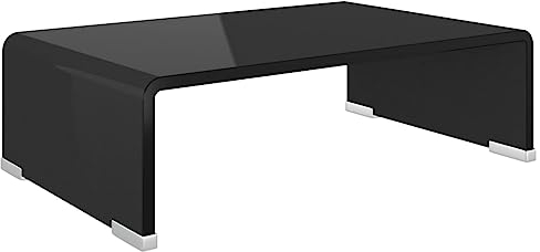 Makastle TV-Tisch Monitorständer Bildschirmständer Bildschirmerhöhung aus Glas, Laptop Ständer Computermonitore Laptopständer Computerständer ideal für Ihr Heimbüro, Schwarz 40x25x11 cm