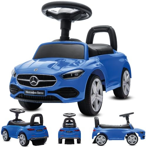 sun baby Rutschauto ab 1 Jahr Mercedes C-Class, Kinderfahrzeug für Jungen und Mädchen mit Audio-Lenkrad, Ablagefach, Kippschutz (Blau)