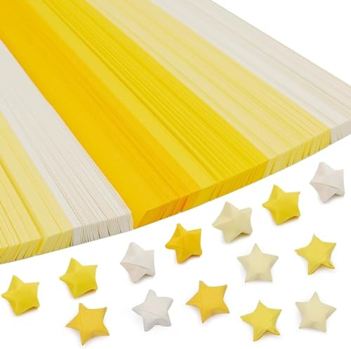 540 Ark Dubbelsidiga Origami Star Pappersremsor för Lucky Star Dekoration, Vikbart Papper för Konst och Hantverk, Gör-det-själv (Gul)