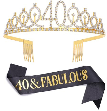 Schwarz Gold Schärpe & Strass Tiara Set Geburtstagsgeschenke für Frauen Geburtstag Schärpe Tiara für Damen Geburtstag Party Dekoration