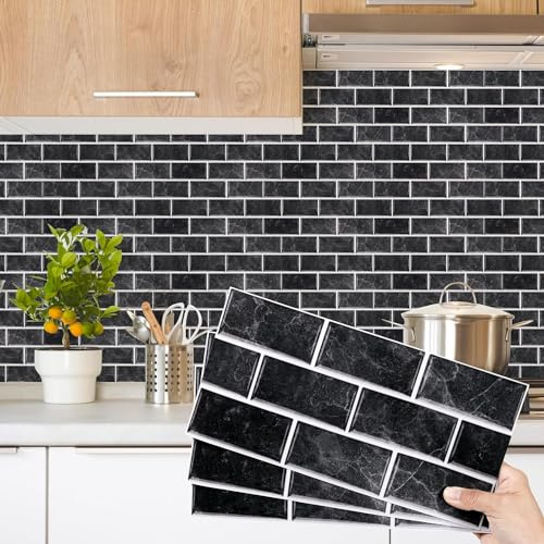 Decoroom Fliesenaufkleber Schwarz 24pcs/15x30cm Brick Fliesenfolie | Vinyl Selbstklebende Fliesenfolie Wasserfes Wandfliese Sticker für Küche Backsplash Badezimmer, Mit PVC Fliesen klebefliesen