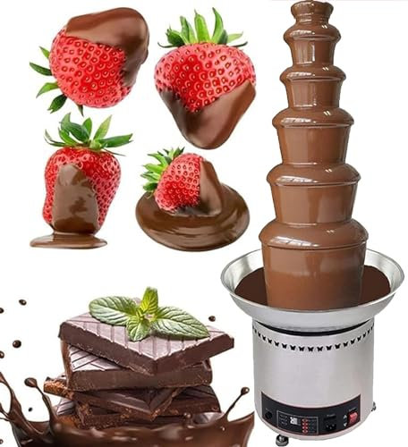 DPQYJPP Fuentes Chocolate Comercial 4/5/6/7 Niveles Máquina de Cascada de Chocolate Grande Torre Fondue Queso Caliente Acero Inoxidable para Dulces Salsa BBQ Licores Rancheros Control Digital,6Tier