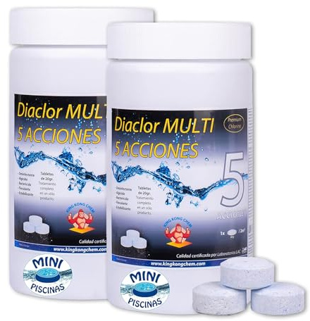 Pack 2 UDS - Cloro Diaclor 5 acciones Especial Mini Piscinas 1 kg (Pastillas 20 gr - 3 cm Diametro) - SIN Cobre