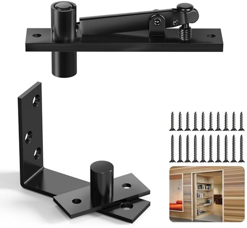 Fenghome Pivot Hinge, 180° Adjustable Rotation Stainless Steel Hidden Door Hinges for Wood Invisible Secret Doors/Cabinet/Bookcase -(L Shape, Black)