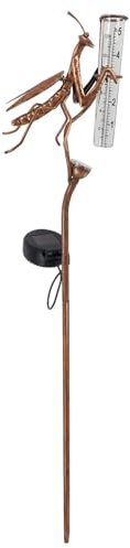 Erice Regenmesser für den Außenbereich, 2 in 1 solarbetriebener Outdoor-Regenmesser, Gartendekorröhren, multifunktionaler dekorativer Regenmesser, Mantis-Form, Regenmessgerät für Garten