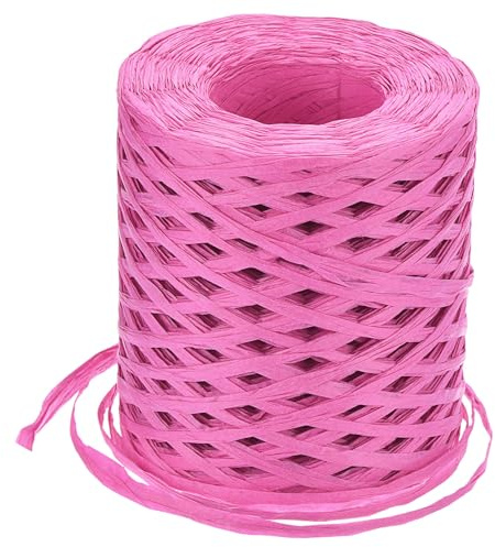 QUARKZMAN Cinta de Artesanía de Papel de Rafia 1/4 Pulgada 218 Yardas Cordel de Rafia para Envolver Navidad Regalos Manualidades DIY Rojo Rosa