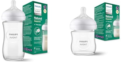Philips Avent Biberon en verre à Réponse Naturelle – biberon de 240 ml & Avent Biberon en verre à Réponse Naturelle - 120 ml, sans BPA pour les nouveau-nés de 0 mois