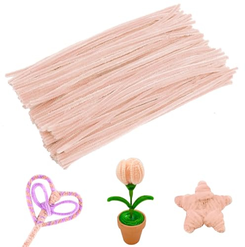 Jodimitty 100 Stück Pfeifenreiniger Pfeifenputzer zum Basteln 30cm x 6mm Flexible Pfeifenputzer Plüsch Pipe Cleaner Bastelmaterial für Kunst Handwerks DIY Projekte (4 - Makronen Hautfarbe)