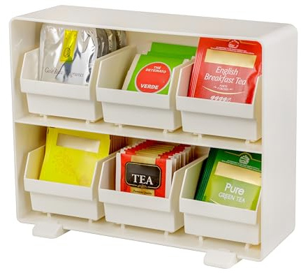 Baroni Home Organizer da Cucina in Plastica Resistente Porta Tè, Organizzatore per Bicchierini, Posate, Zucchero, Cucchiaini, Cannucce e Bicchieri, Design Funzionale e Facile da Pulire, Bianco