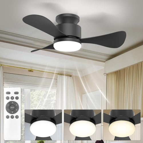 Airwit 71cm Ventilatore da Soffitto con Luce Silenzioso, Piccolo Lampadario Ventilatore Soffitto con Telecomando e Reversible DC Motore, Lampada Ventilatore LED per Camera da Letto, Soggiorno, Cucina