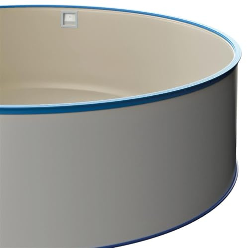 POWERHAUS24 Runder Stahlwandpool Ø 3,00 x 1,20 m, Stahlwand 0,6 mm, inkl. Bodenschienen & Handlauf in Blau, Innenhülle 0,8 mm Sandfarben, Premium Qualität, Made in Europe