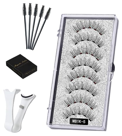 Cinsersr Ciglia magnetiche riutilizzabili, ciglia magnetiche, naturali artificiali, naturali, con 1 clip bianca e 5 spazzole per mascara, impermeabile, durevole