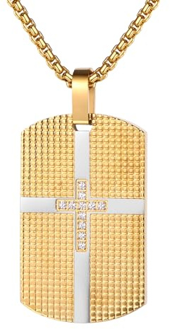 OIDEA Collier pour homme en forme de croix avec pendentif en forme de croix en argent avec plaque d'identité militaire style militaire en acier inoxydable avec chaîne de 60 cm avec gravure