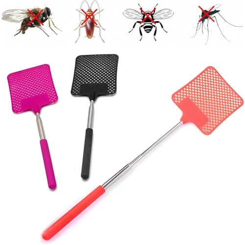 3 Stück Fliegenklatsche Stabil, Fly Swatter, Mückenklatsche, Fliegenklatsche Ausziehbar, Pest Control, Mit Integriertem Mückenschaber, Für Verwendet, Um Fliegen, Mücken Und Andere Insekten Abzuwehren