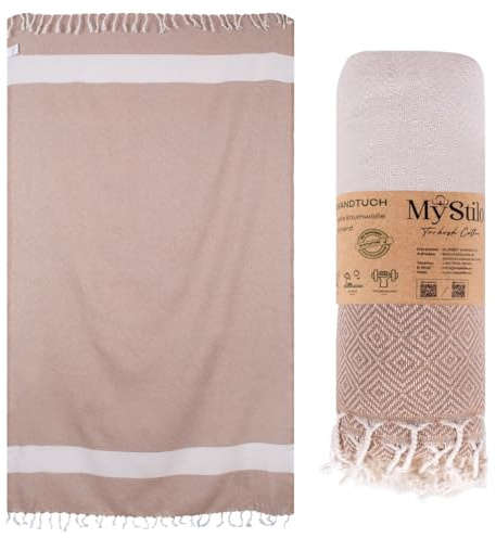 MyStilo® Strandtuch Saunahandtuch XXL - Dickes, Weiches Badetuch 100x200cm, Schnelltrocknend - Premium Hamamtuch, Handtuch für Männer, Frauen, Yoga und Fitness mit Diamantmuster (beige)