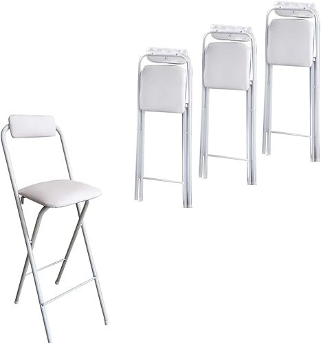 OZSSLJJ 2/PC/4PC sedie da bar pieghevoli con schienale e poggiapiedi, sgabello portatile pieghevole, sgabelli da bar alti ripiegati salvaspazio(White4pcs,70cm/27.5in)
