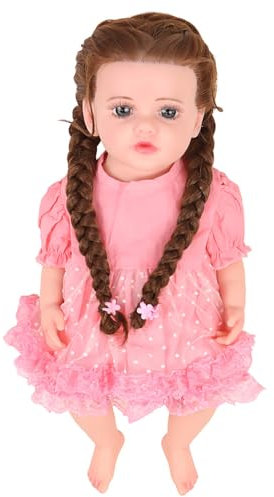 55cm Reborn Baby Puppe Ganzkörper Silikon Mädchen Kleinkind 22Zoll Prinzessin mit Langen Braunen Lockigen Haaren Rosa Kleid Geburtstag Weihnachten Geschenk(Color:Pink 2)