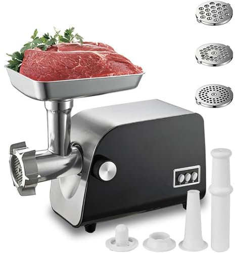 GXLDIANPU Tritatrice per Macinazione da 1200 W, Insaccatrice Automatica per Salsicce, con 3 Piastre di Taglio, con modalità di Rotazione E Arresto avanti E Indietro, per Uso Domestico E Commerciale
