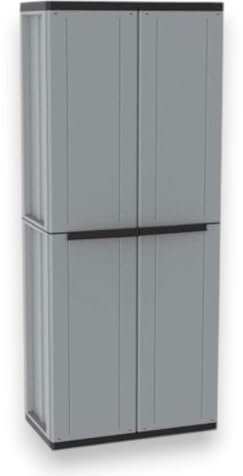 Briconess.com Besenschrank Alto mit Regal mit 4 Einlegeböden aus thermoplastischem Material, grau, für den Innenbereich, Abmessungen 680 x 375 x 1635 mm
