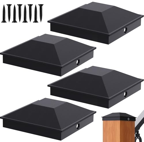 Goovilla 6x6 Post Caps Black(Actual 5.5 x 5.5), 4 Pack with 8 Screws | Easy Installation Fence Post Caps, Sturdy Waterproof Plastic Deck Post Caps with Frosted Finishing Touch, Protect Wood Post