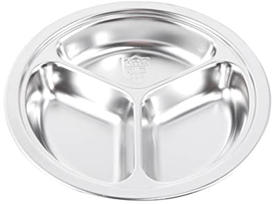 OKUMEYR Plato Redondo Dividido de Acero Inoxidable 304 con Triple Compartimento y Base Antideslizante para Servir Comida en Comedor