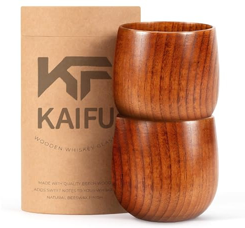 KF The Original Wooden Bourbon Drinking Glass Bourbon Gifts for Men | Finished Wooden Old Fashioned Glass | Great Whiskey Gifts for Men, Dad, or Brother (2 Pack)