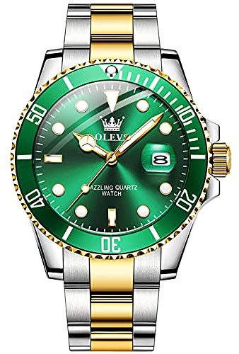 OLEVS Herren Uhr Luxus Edelstahl Analog Wasserdicht Quarzuhr Grün