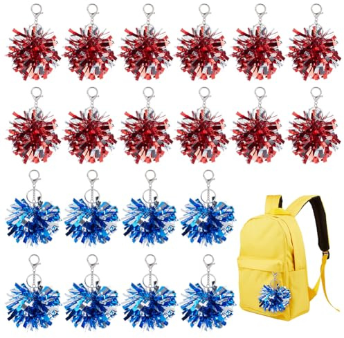 PLIGREAT 24 Stück Cheer Pom Pom Schlüsselanhänger Blau Rot Cheerleading Schlüsselanhänger Großpackung Cheerleader Geschenke Cheerleader Schlüsselringfolie Für Frauen Cheer Taschen Zubehör