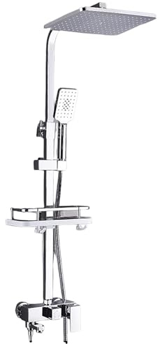 Colonne De Douche Thermostatique, Hauteur RéGlable Ensemble De Douche, Mode De Sortie D'Eau à 3/4 Vitesses, Avec éTagèRes De Stockage, Pommeau De Douche Et Barre De Douche (Argent 3 Vitesse)