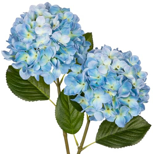 Briful Hortensias artificiales de tacto real, flores de hortensias azules de 24.8 pulgadas, plantas artificiales con tallo largo para exteriores, jardín, boda, decoración del hogar