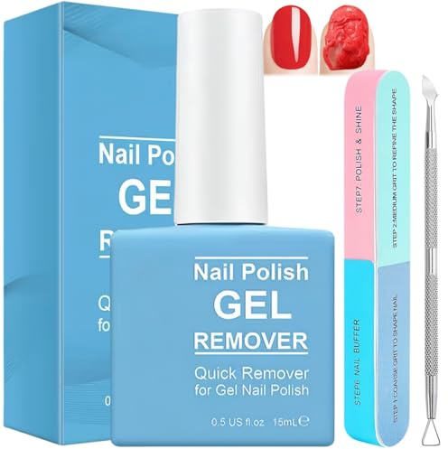 Gel Nail Polish Remover - with Nail File & Polish Scraper - Fast and Easy Removal in 2-4 Minutes - No Foil, Soaking, or Wrapping Needed - Professional Gel Remoer for Nails (15ML)