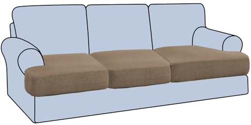 H.VERSAILTEX Stretch 3 Piece T Cushion Sofa Slipcovers Individually Sofa Cushion Covers for 3 Cushion Couch Sofa Seat Cushion Covers with Elastic Bands Featuring Thicker Jacquard Fabric, Macchiato