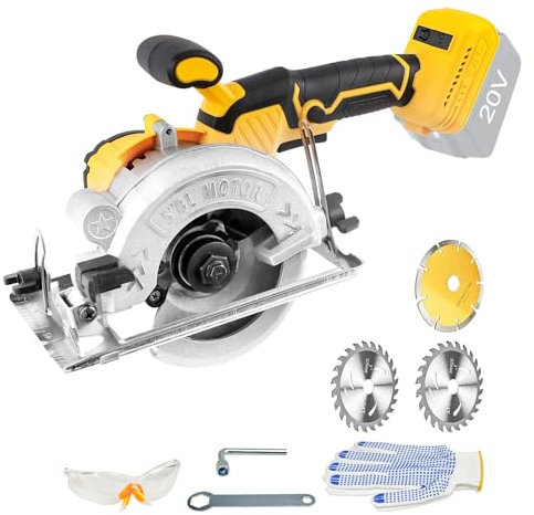 Sega circolare senza fili compatibile con batteria DeWalt 18 V/20 V, 6200 giri/min con 3 lame 125 mm, profondità di taglio 32 mm per taglio di legno, plastica, piastrelle (per batteria DeWalt)