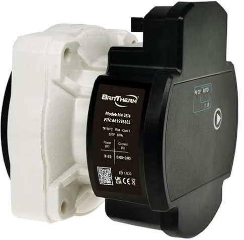 BritTherm Replacement Pump Head H4 25/4 - PWM Controlled Heating Motor, Clockwise Rotation, Energy Saving, 4m Lift, 1.3m Cable with UK Plug