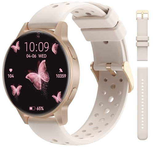 RifePhi Smartwatch Damen, 1.27 Touchscreen Fitnessuhr mit Telefonfunktion, 24/7 Herzfrequenz & Schlafanalyse, Menstruationszyklus, 120 Sportmodi & Schrittzähler für iOS/Android​ (Beige)