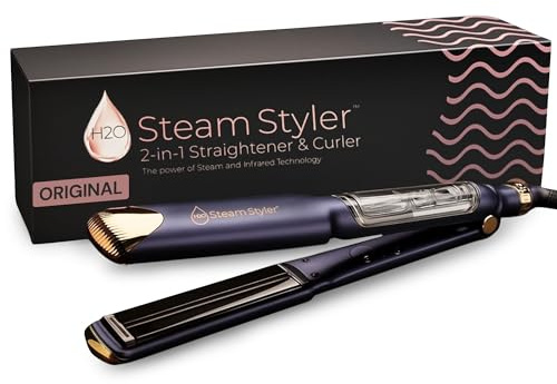 H2O Steam Styler Original 1.53 Ultimate Steam Hair Straightener & Curler, Salon Results Frizz Control, Shine & Hydration, Infrared Heat & Ion Therapy for All Hair Types