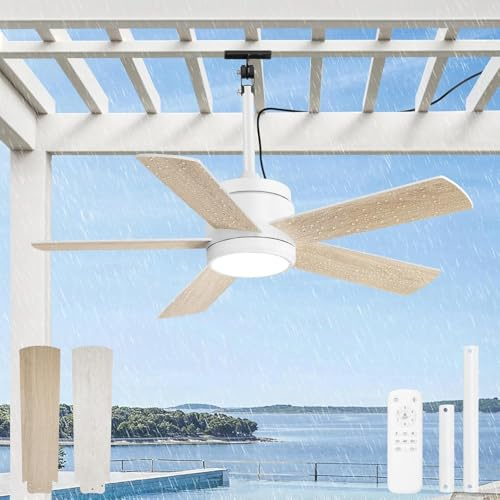 106CM Outdoor Ventilador de Techo con Luz IP65 Impermeable Lámpara de Techo con Ventilador Regulable Lámpara de Techo con Mando a Distáncia Lámpara con Ventiladores para Interior Exterior Patio
