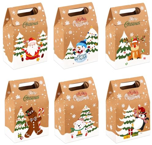 XIMISHOP 24 Stück Weihnachten Geschenktüten,Kraftpapier Süßigkeitskästen Mit Griff Geschenkekästchen Süßigkeitenbox Für Weihnachten Süßigkeiten Schokolade Plätzchen Spielzeug Geschenk