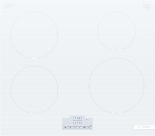 Bosch PUE612BB1E Serie 6 Piano cottura a induzione, Senza profili, Controlli Touch, Riscaldamente ultra rapido, Controllo bambini, Con limitatore di potenza, Bianco, 60 cm.