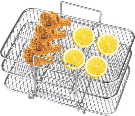 Welhammsae 3 Capas Rejilla para Freidora de Aire RectáNgulo, Acero Inoxidable Accesorios Airfryer, Rejillas Apilables Air Fryer para Ninja Freidora de Aire, Horno, Vaporera, Olla a Presión