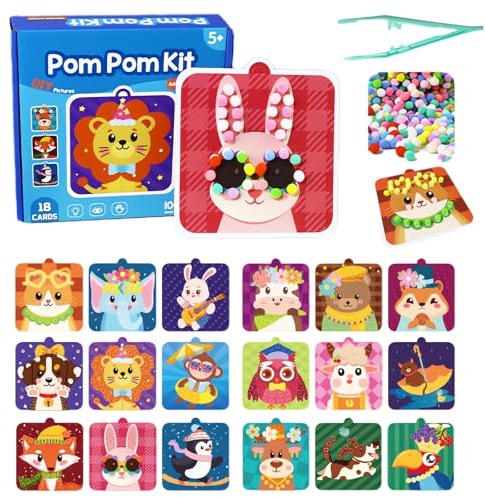 DabbOo Handgefertigtes Kinderset (Mit Pompons) Geeignet FüR Kinder Von 4-6 Jahren Pompon Aufkleber Lehrreiche Einblicke PäDagogische Spielzeugsets Lustige Bastelideen FüR Geburtstage Und Weihnachten