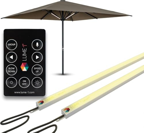 Éclairage pour parasol avec télécommande, lampes pour la restauration, 2 bandes LED, blanc chaud avec 1000 lumens, 2700 kelvins, éclairage agréable, batterie inc. lot intelligent de 2, modèle 2026