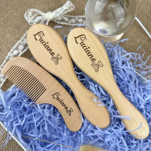 Personalisiertes Baby-Haarbürstenset Aus Holz, Individuelle Babybürste Mit Namen, Babygeschenke Für Mädchen Und Jungen, Baby-Andenken-Geschenk