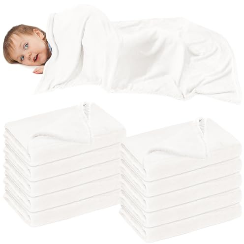 JTKDG Kinderdecke und Babydecke 10er-Set 100x150cm in Weiß, Flauschige Fleece-Kuscheldecke für Kita, Kindergarten & Krippe, weiche Ruhedecke für Mittagsruhe, Babybett & Haustiere