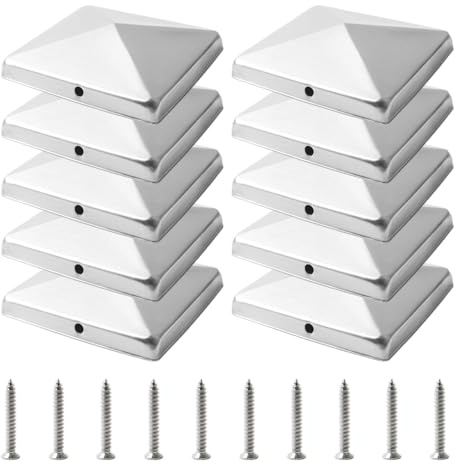 Tapas para postes de madera, 8 x 8 cm, 10 unidades, galvanizadas, de metal, forma piramidal, tapas para postes de madera, tapas para postes de madera con tornillos y tapa protectora resistente a la