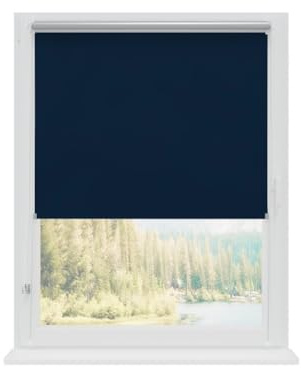 RENA Rollos Für Fenster Ohne Bohren - Thermorollo Verdunklungsrollo - Weiße Kette Verstellbar - Hitzeschutz Sichtschutz - 75 x 120 cm Marineblau Silber