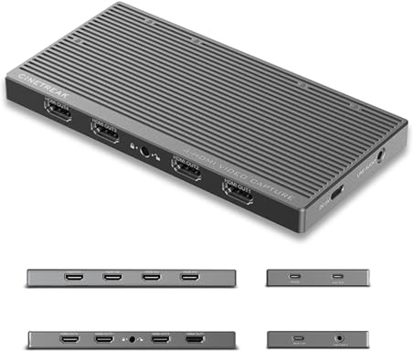 CineTreak Scheda di acquisizione video 4K CT-4 - 4 ingressi HDMI, UVC Plug-and-Play, acquisizione simultanea a 4 canali, USB 3.2 da 10 Gbps, ingresso audio Pro, ricarica PD da 100 W, per streaming