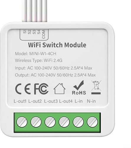 Módulo de interruptor de luz, control WiFi de 2 vías para aplicación compatible con asistente de voz, 10 A, 2/3/4 pandillas, automatización del hogar para relé (interruptores de cuatro vías)